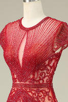 Laden Sie das Bild in den Galerie-Viewer, Luxuriöses Meerjungfrauen Juwelen Hals Champagner Ballkleid mit Perlen