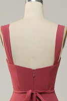 Laden Sie das Bild in den Galerie-Viewer, Herzausschnitt ärmelloses langes Brautjungfernkleid mit Schlitz