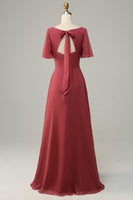 Laden Sie das Bild in den Galerie-Viewer, V-Ausschnitt kurze Ärmel offener Rücken Brautjungfernkleid