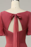 Laden Sie das Bild in den Galerie-Viewer, V-Ausschnitt kurze Ärmel offener Rücken Brautjungfernkleid