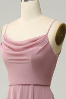 Laden Sie das Bild in den Galerie-Viewer, Spaghetti Träger A Linie ärmelloses langes Brautjungfernkleid