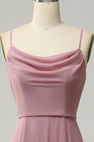 Laden Sie das Bild in den Galerie-Viewer, Spaghetti Träger A Linie ärmelloses langes Brautjungfernkleid