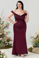 Laden Sie das Bild in den Galerie-Viewer, Meerjungfrau schulterfreies Burgunderrot Übergröße Hochzeitsfeierkleid