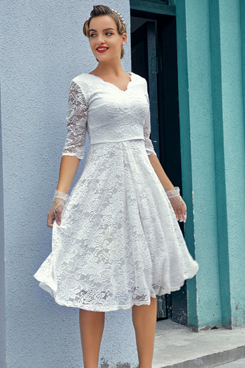 Weißes Formelles Kleid mit 3/4 Ärmeln