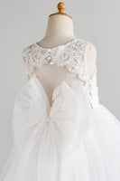 Laden Sie das Bild in den Galerie-Viewer, Weißes Blumenmädchenkleid mit Schleife