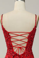 Laden Sie das Bild in den Galerie-Viewer, Meerjungfrau Spaghettiträger Königsblau Pailletten Langes Ballkleid mit Schlitz