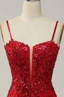 Laden Sie das Bild in den Galerie-Viewer, Meerjungfrau Spaghettiträger Königsblau Pailletten Langes Ballkleid mit Schlitz