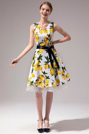 V-Ausschnitt Zitrone Kleid