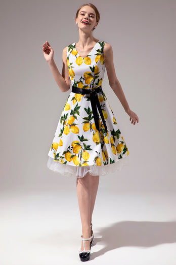 V-Ausschnitt Zitrone Kleid