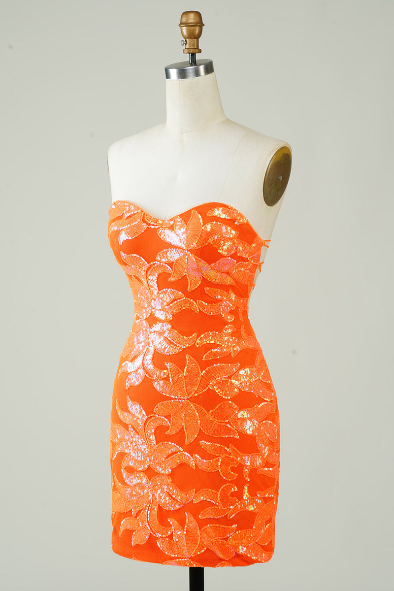 Laden Sie das Bild in den Galerie-Viewer, Trägerloses orange enges Cocktailkleid