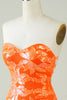 Laden Sie das Bild in den Galerie-Viewer, Trägerloses orange enges Cocktailkleid