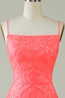 Laden Sie das Bild in den Galerie-Viewer, Spaghettiträger Pfirsich Glitzer Enges Cocktailkleid