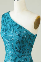 Laden Sie das Bild in den Galerie-Viewer, Blaues Eine Schulter Etui Abiballkleid mit ausgehöhltem Rücken