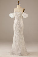 Laden Sie das Bild in den Galerie-Viewer, Glitzerndes Elfenbein Meerjungfrauen Pailletten Brautkleid