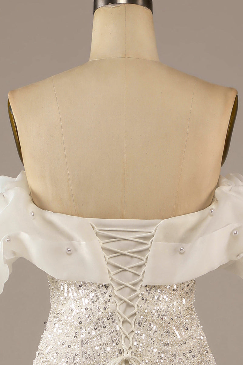 Laden Sie das Bild in den Galerie-Viewer, Glitzerndes Elfenbein Meerjungfrauen Pailletten Brautkleid