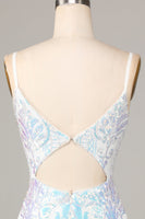 Laden Sie das Bild in den Galerie-Viewer, Scheide Spaghetti Träger Weiße Pailletten Kurzes Cocktailkleid