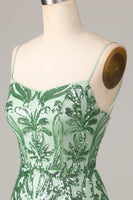 Laden Sie das Bild in den Galerie-Viewer, Bodycon Spaghettiträger Grüne Pailletten Kurzes Cocktailkleid