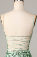 Laden Sie das Bild in den Galerie-Viewer, Bodycon Spaghettiträger Grüne Pailletten Kurzes Cocktailkleid