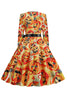 Laden Sie das Bild in den Galerie-Viewer, Orange Latern bedrucktes Halloween Vintage 1950er Jahre Kleid mit Ärmeln