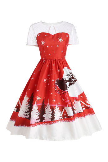 Weihnachten Schneeflocke Rot Vintage Drucken Kleid