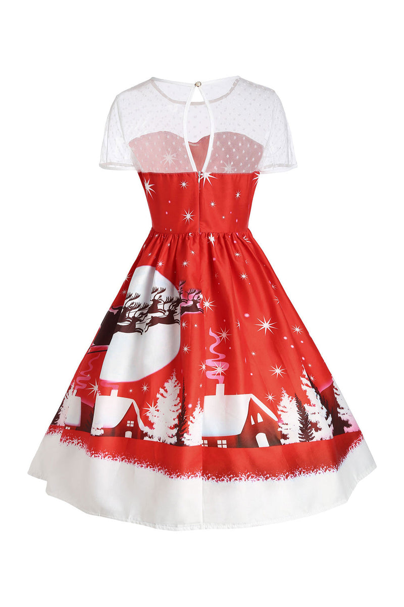Laden Sie das Bild in den Galerie-Viewer, Weihnachten Schneeflocke Rot Vintage Drucken Kleid