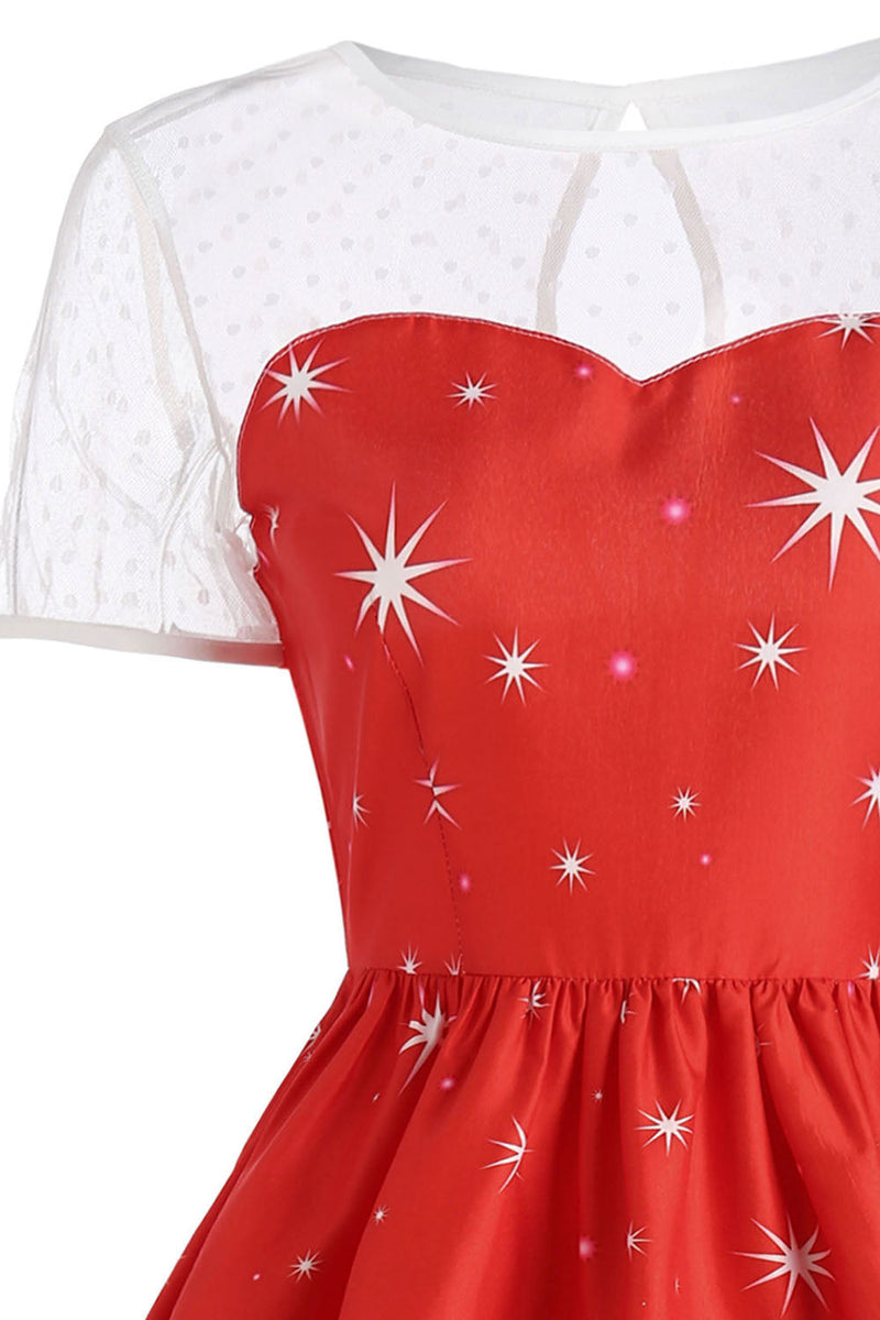 Laden Sie das Bild in den Galerie-Viewer, Weihnachten Schneeflocke Rot Vintage Drucken Kleid