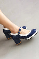 Laden Sie das Bild in den Galerie-Viewer, Schwarze runde Zehenschuhe mit verstellbarem Riemen