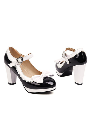 Schwarze spitze Zehen Verstellbarer Riemen Vintage Schuhe