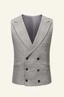 Laden Sie das Bild in den Galerie-Viewer, Grau Plaid Peak Revers 3 Stück Herren Hochzeitsanzüge