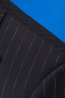 Laden Sie das Bild in den Galerie-Viewer, Schwarz gestreiftes zweireihiges Revers 3-teiliger Herrenanzug