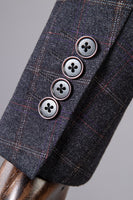 Laden Sie das Bild in den Galerie-Viewer, Grau karierter zweireihiger 2-teiliger Herrenanzug