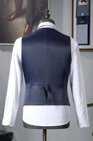 Laden Sie das Bild in den Galerie-Viewer, Graublau gekerbtes Revers Klassisch 3-teiliger Herrenanzug