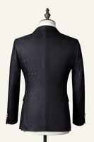 Laden Sie das Bild in den Galerie-Viewer, Schwarzer Jacquard Zweireiher 3-teiliger Herrenanzug