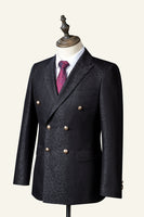 Laden Sie das Bild in den Galerie-Viewer, Schwarzer Jacquard Zweireiher 3-teiliger Herrenanzug