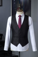 Laden Sie das Bild in den Galerie-Viewer, Schwarzer Jacquard Zweireiher 3-teiliger Herrenanzug