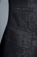 Laden Sie das Bild in den Galerie-Viewer, Schwarzer Jacquard Zweireiher 3-teiliger Herrenanzug