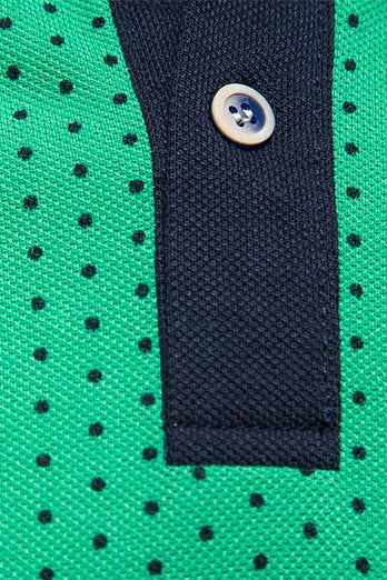 Klassisches grünes Normale Passform Polka Dots Herren Poloshirt mit Kragen