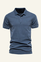 Laden Sie das Bild in den Galerie-Viewer, Klassisches Graugrün Normale Passform Kragen Kurzarm Herren Poloshirt