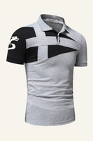 Laden Sie das Bild in den Galerie-Viewer, Schwarzgrau Normale Passform Kragen Patchwork Herren Poloshirt