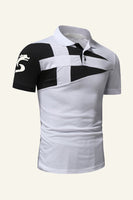 Laden Sie das Bild in den Galerie-Viewer, Schwarzgrau Normale Passform Kragen Patchwork Herren Poloshirt