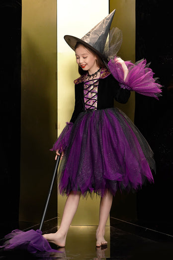 Glitzerndes schwarzes und lila Tüll Halloween Mädchenkleid