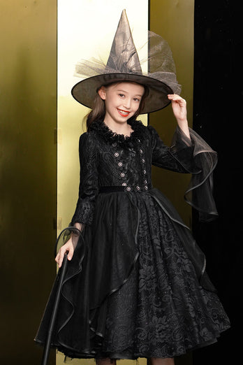 Schwarze Spitze Halloween Mädchenkleid