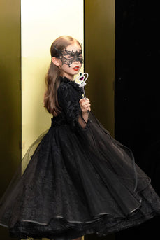 Schwarze Spitze Halloween Mädchenkleid