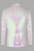 Laden Sie das Bild in den Galerie-Viewer, Glitzerndes weißes Pailletten Peak Revers Herren Abschlussball Blazer