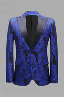 Laden Sie das Bild in den Galerie-Viewer, Grau Silber Jacquard Peak Revers Herren Abschlussball Blazer