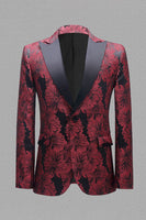 Laden Sie das Bild in den Galerie-Viewer, Grau Silber Jacquard Peak Revers Herren Abschlussball Blazer
