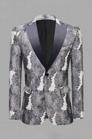 Laden Sie das Bild in den Galerie-Viewer, Grau Silber Jacquard Peak Revers Herren Abschlussball Blazer