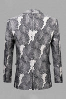 Laden Sie das Bild in den Galerie-Viewer, Grau Silber Jacquard Peak Revers Herren Abschlussball Blazer