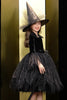 Laden Sie das Bild in den Galerie-Viewer, Funkelndes schwarzes Samt Lange Ärmel Halloween Mädchen Kleid