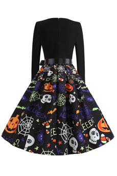 Halloween Drucken Langarm Vintage Kleid